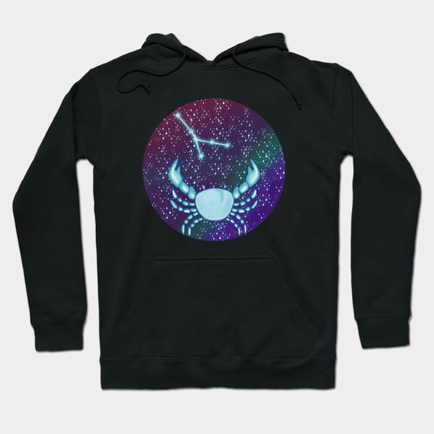 Cancer Zodiac Sign Crab with Constellation Hoodie by galaxieartshop